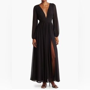 Iris plunge neck long sleeve maxi dress